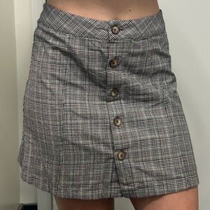 grey plaid button up mini skirt